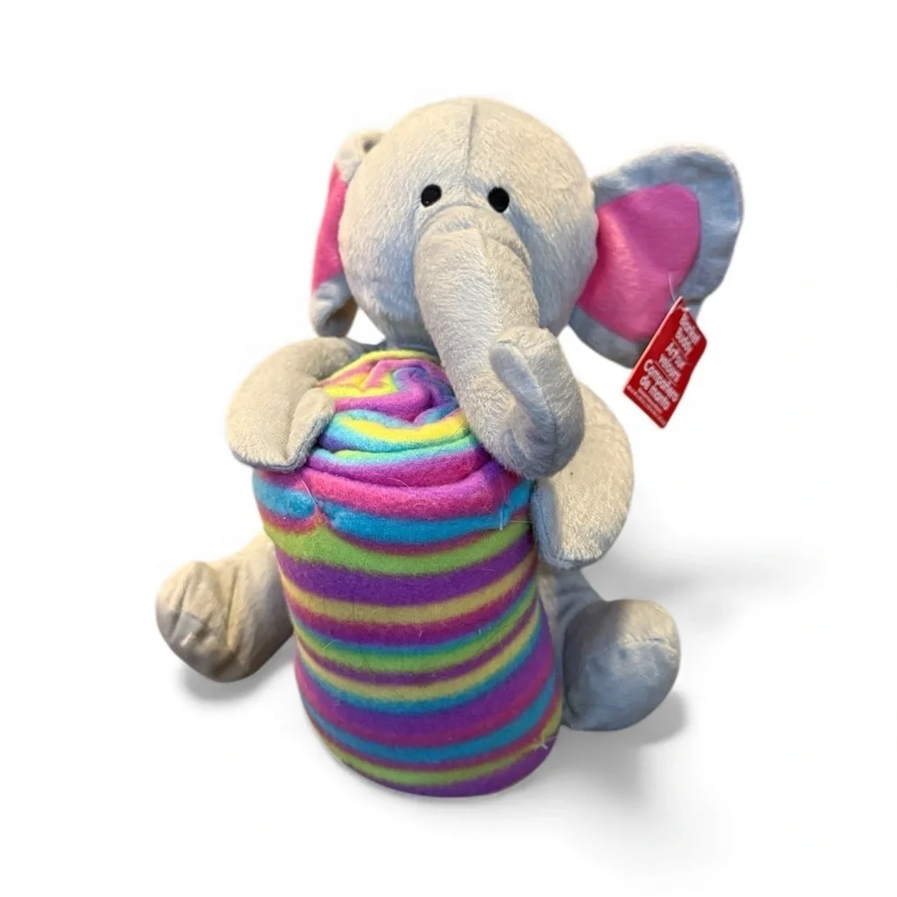Cuddly Elephant Plush with Striped Blanket